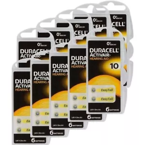 60 Duracell Activair Hearing Aid Batteries Size 10 Zinc Air 1.45V Mercury Free