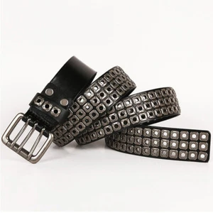 Nuevo Cuero Real Punk Motociclista Tachonado Hombre Cinturón Rock Remache Pin Hebilla Cintura - Imagen 1 de 14