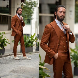 Business Men Suits Formal Prom Slim Fit Single Breasted Double Vents Peak Lapel - Picture 1 of 12