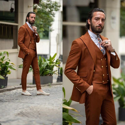 Business Men Suits Formal Prom Slim Fit Single Breasted Double Vents Peak Lapel - Image 1 of 4