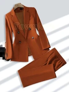 Ladies Pant Suit Formal Women Office Blazer Trouser 2 Piece Set with Pocket - Picture 1 of 20