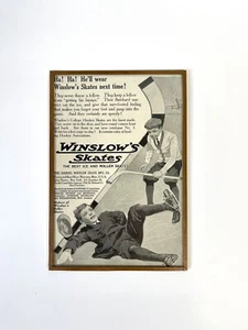 Harvey’s Wallhangers Early 1900s Winslow’s Skates Framed Antique Hockey Ad - Picture 1 of 7