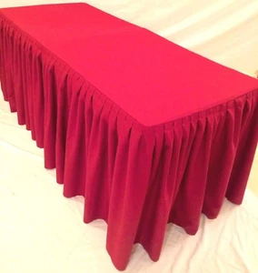 5' ft. Fitted Polyester Double Pleated Table Skirt Cover w/Top Topper Events Red - Picture 1 of 3