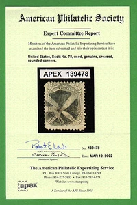 US #78 Used 24c Washington w/ American Philatelic APEX Certificate - Picture 1 of 3