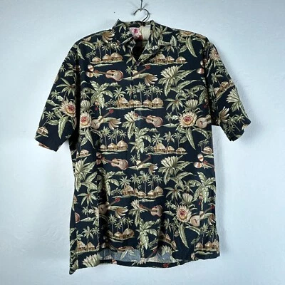 Half Moon Bay Men Hawaiian Shirt Medium Button Up Short Sleeve Palm Trees Guitar - Image 1 of 4