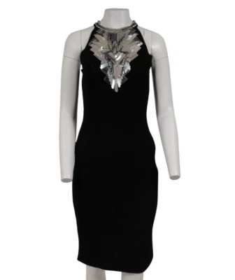 Balmain Runway Embellished Mirror Knit Dress Medium IT 42 Black Viscose Blend - Image 1 of 4