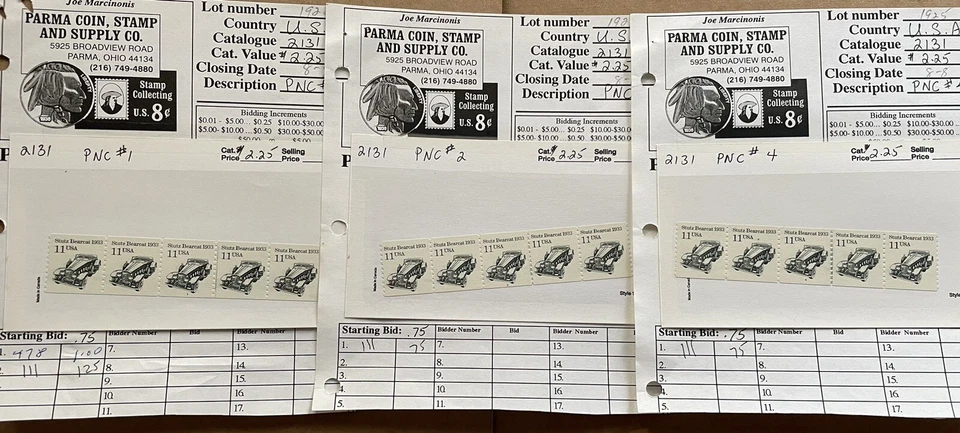 US Transportation PNC MNH #2131=PNC#4+PNC#2+PNC#1 +Old Dealer Auction Sheets - Image 1 of 1