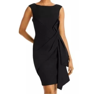 Eliza J Women's Side Ruched Sheath Little Black Dress Boat Neckline Size 14 - Imagen 1 de 13