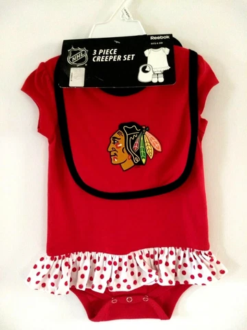 Chicago Blackhawks One Piece Set Baby 6-9 Months Reebok 3 Piece Short Sleeve New Cover