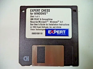 Expert Chess (Tested) Vintage Game for Windows 3.1 on 3.5" Floppy Disc 1994 - Afbeelding 1 van 3