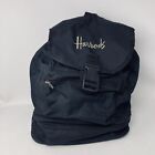 HARRODS Black Gold Nylon Large Backpack Knapsack Purse BAG Vintage 14x12x8 Rare