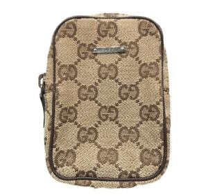 Gucci Mini Pouch Case  GG Pattern Canvas Leather Beige Brown W8 x 13cm Good Cond