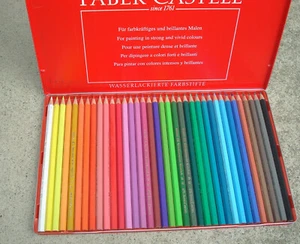 FABER-CASTELL 36 COLOUR PENCILS TIN SET MADE IN GERMANY OKO WASSERLACK - Picture 1 of 4