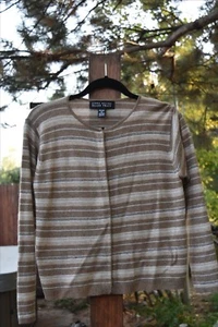 Linda Allard Ellen Tracy Cashmere Wool Blend Striped Cardigan Sweater Petite - M - Picture 1 of 7