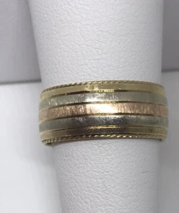 Anillo Oro 14k Multi Tono Banda 6 Gramos 8mm Ancho Talla 8 Diseño Borde - Imagen 1 de 3