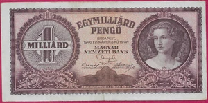 HUNGARY 1,000.000.000 (1 BILLION) EGYMILLIARD PENGO 1946 PORTRAIT OF LUCIA LENDV - Picture 1 of 2