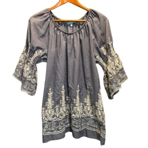 Country Living Denim Blue Embroidered Peasant Top Large Round Neck 3/4 Sleeve - Picture 1 of 9
