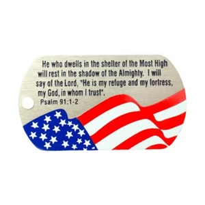 Psalm-Flag Christian Stainless Steel Dog Tag Necklace-Psalm 91:1-2 - Picture 1 of 3