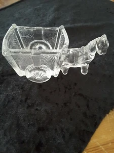 Pony Horse Cart Vintage Clear Depression Glass Donkey Candy Bowl Planter Dish - Picture 1 of 6