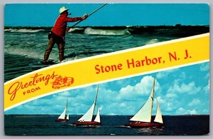 Postcard Stone Harbor NJ c1960s Greetings from Stone Harbor NJ Dual View - Picture 1 of 2