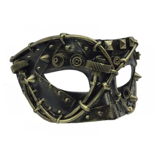 Men's Spiked Steampunk Halloween Costume Masquerade Eye Mask [Gold] - Picture 1 of 3