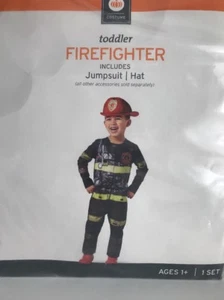 Toddler Firefighter Halloween Costume Jumpsuit Hat 18-24 M NIP - Picture 1 of 4