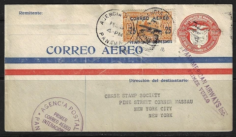 PANAMA US 1929 UPRATED POSTAL COVER FIRST FLIGHT PAN AMERICAN AIR WAYS AGENCY Cover