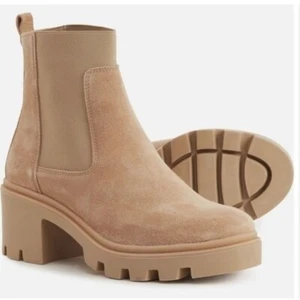 ANTONIO DE FARIA Portugal Tara Lug Sole Heel Chelsea Boots Beige Suede Women 9.5 - Picture 1 of 16