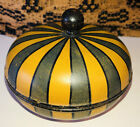 Vintage Hand-painted Folk Art Balsa Wood Round Dome Lidded Trinket Box
