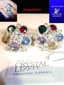 Orecchini Donna Argento SWAROVSKI ELEMENTS ORIGINALI Ragazza Fiore Oro Cristallo - Foto 1 di 9