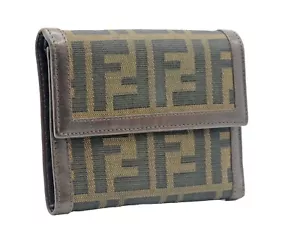 FENDI Zucca Canvas & Leather Bifold Wallet Purse Women's Accessories Used Italy - Picture 1 of 12