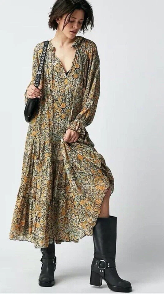 Maxi Vestido Floral Free People Feeling Groovy Talla M Boho Chic Fluido De Gran Tamaño Foto 1 de 4