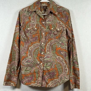 Lucky Brand Dungarees America Womens Top Sz Med Paisley Cotton PearlSnap Western - Picture 1 of 6
