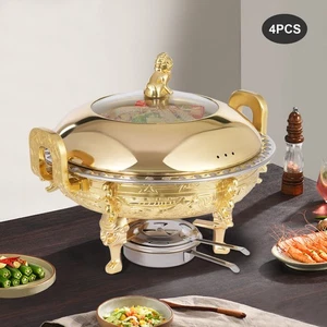 4PCS Chafing Dishes, Chinese Style Chafing Buffet Set Tripod Chafing Dishes Gold - Picture 1 of 12