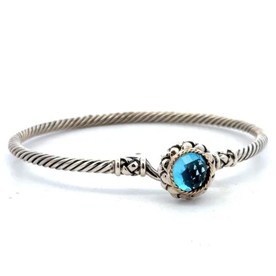 Pulsera de gancho de alambre trenzado solitario de topacio azul de 18 quilates de plata de ley 925 EFFY Foto 1 de 4