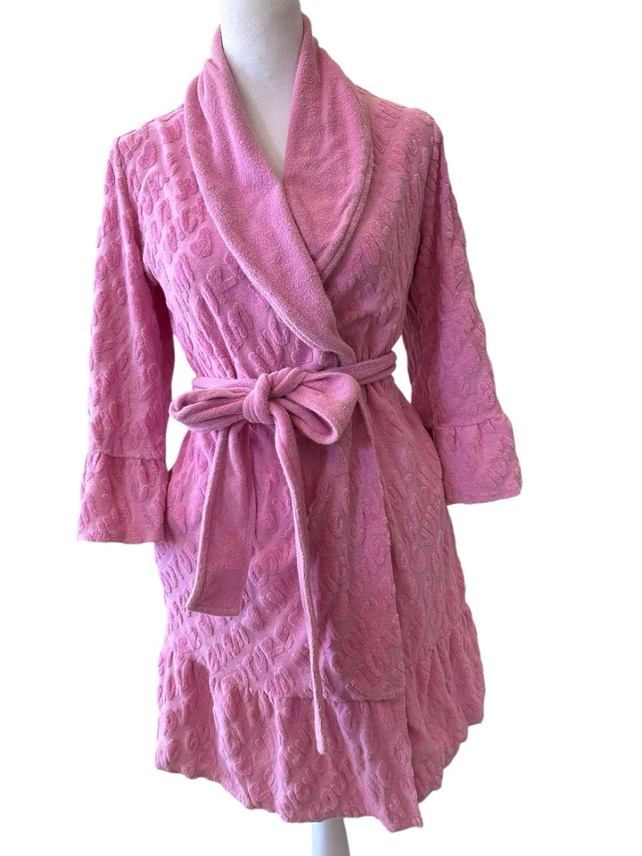 Juicy Couture Vintage Bata Terry Tela Rosa Volantes Y2K S/M Etiqueta Negra Foto 1 de 4