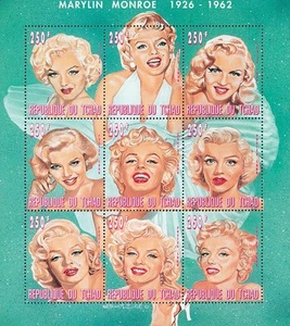Chad 1996 Perf. Music Hall - Marylin Monroe 1996 (2) Block Collective 9val. N° 1 - Picture 1 of 1