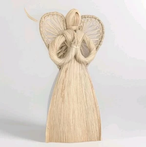 Vintage Abaca betender Engel Weihnachtsschmuck Handarbeit Bast Stroh Mais Schale - Bild 1 von 7