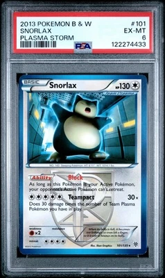 2013 POKEMON B&W PLASMA STORM #101 SNORLAX PSA 6 - Image 1 of 2