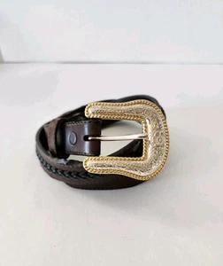Boys Belt Brown Leather 3D Bull Rider  Silver Plated Hardware Western Sz 24 FLAW - Picture 1 of 10