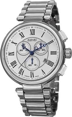 August Steiner AS8148SS Swiss Quartz Chronograph Date Silvertone Mens Watch - Image 1 of 4