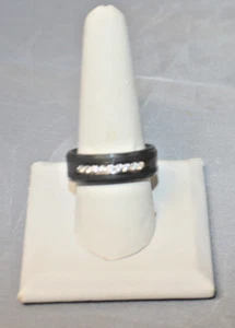 Men's Triton Tungsten Black W/ 925 Sterling Silver Inlay & 9 Diamonds Sz 9.5 - Picture 1 of 1