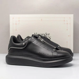 Alexander McQueen Black Leather Oversized Zip Sneakers, Size 45 E - Picture 1 of 7