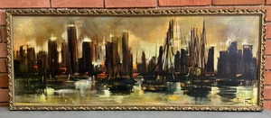 Vintage MCM 60s Ozz Franca Cityscape Boats Lithograph Print Mid Century Modern - Picture 1 of 11