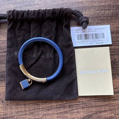 Michael Kors логотип замок синий кожаный золотистый браслет с Ярлыками магнитная застежка - Изображение 1 из 4
