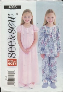 Butterick See & Sew 4005 Easy Nachthemd, Schlafanzug Muster Mädchen Gr. 6 7 8 ungeschnitten - Bild 1 von 4