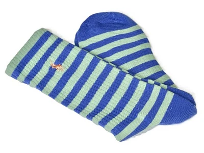 AUTÉNTICOS CALCETINES POLO A RAYAS ALGODÓN ACANALADO RALPH LAUREN AZUL VERDE SALVIA PARA HOMBRE 10-13 Foto 1 de 3