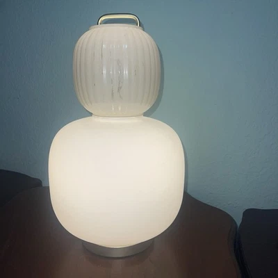 IKEA PILBLIXT Tall White Glass Gold Metal Table Top Lamp Light Read - Image 1 of 4