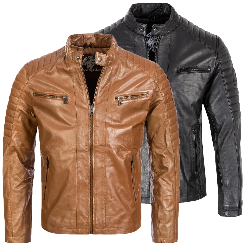 Lederjacke Herren NEU Schwarz Braun S-3XL Biker Style Jacke Rock Creek H-183 - Bild 1 von 1