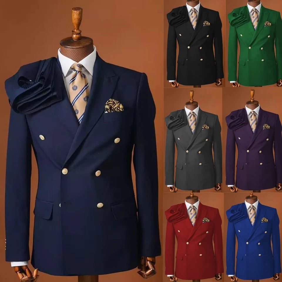 Trajes de hombre solapa pico doble pecho formal negocios boda novio esmoquin 2 piezas Foto 1 de 4